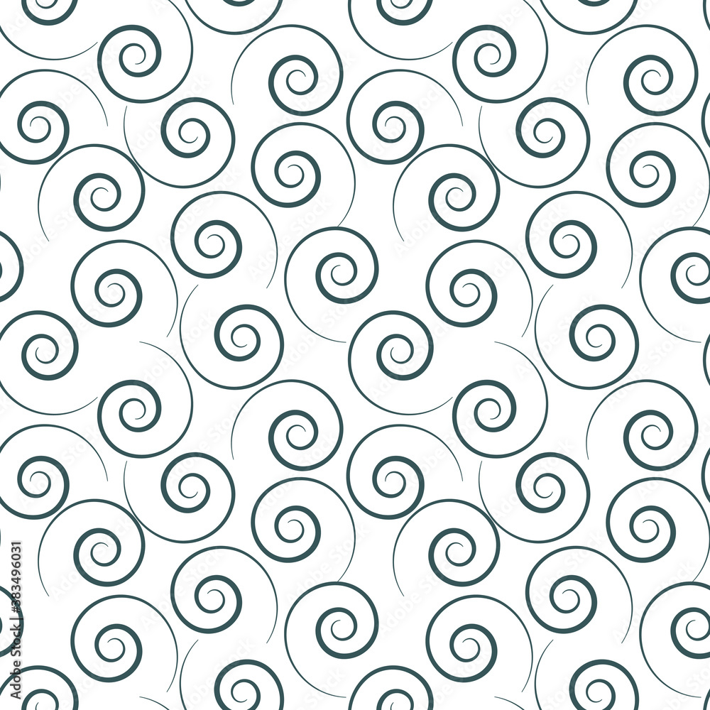 Seamless linear pattern with thin curl lines and scrolls, vector.
