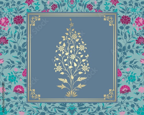 wedding card design, paisley floral pattern , royal India	