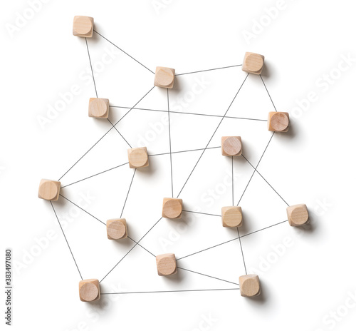 Cuadro en lienzo Abstract network with dice on a white background