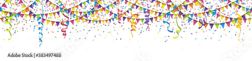 seamless colored garlands, confetti and streamers background