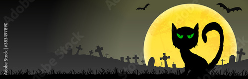 halloween spooky cat front of full moon