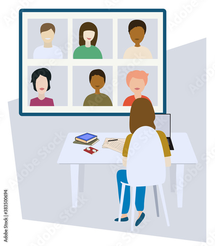 Online meeting or learning. Work from home. Video conference. Vector illustration.