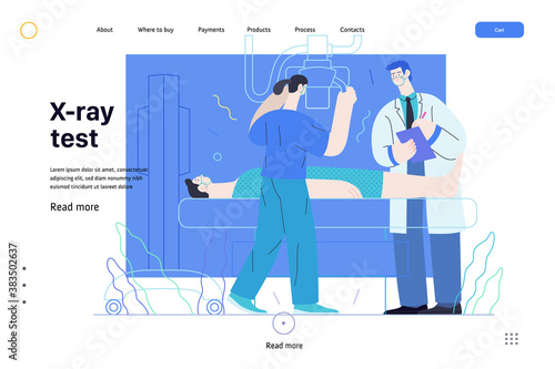 Medical tests template - x-ray test - modern flat vector concept digital illustration of x-ray procedure - a patient and doctors with a x-ray machine, medical office or laboratory