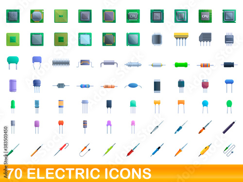 70 electric icons set. Cartoon illustration of 70 electric icons vector set isolated on white background