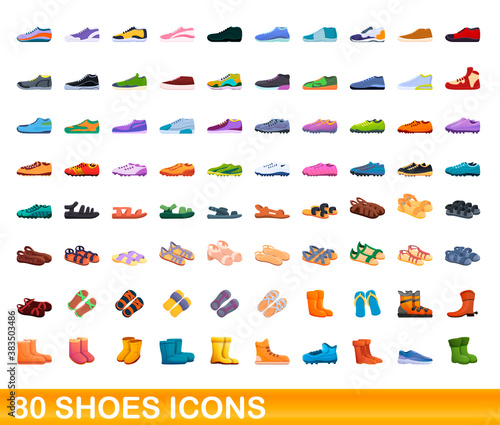 80 shoes icons set. Cartoon illustration of 80 shoes icons vector set isolated on white background