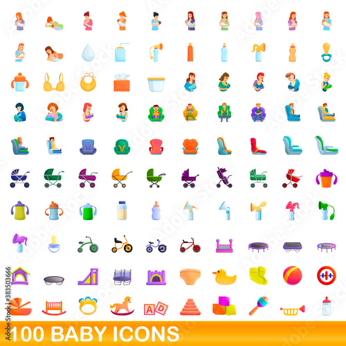 100 baby icons set. Cartoon illustration of 100 baby icons vector set isolated on white background