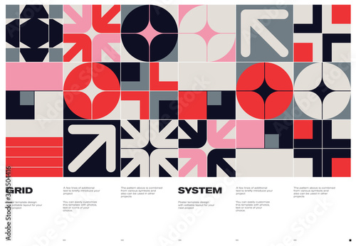 Valokuvatapetti Swiss Poster Design Template With Abstract Geometric Shapes