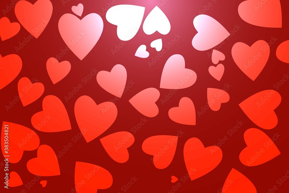 background white and red hearts Valentine's day glowing hearts Wallpaper greeting card