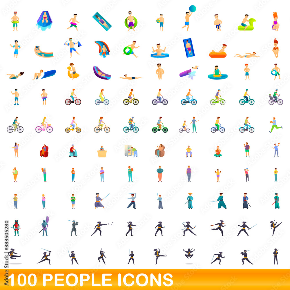 100 people icons set. Cartoon illustration of 100 people icons vector set isolated on white background