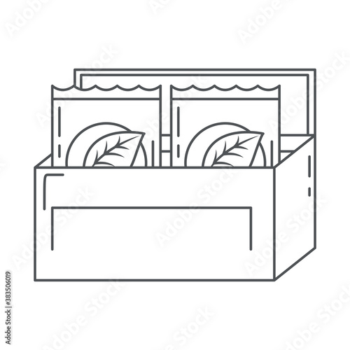 tea, cardboard box with tea bags market products line icon style