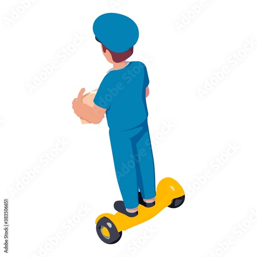 Postman ride gyroscooter icon. Isometric of postman ride gyroscooter vector icon for web design isolated on white background