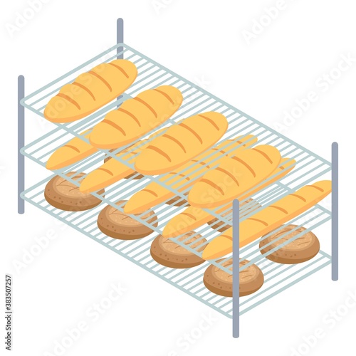 Bakery factory bread rack icon. Isometric of bakery factory bread rack vector icon for web design isolated on white background
