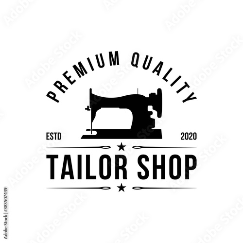Tailor's vector logo design. Sewing machine icon. Textile emblem. Clothes label.