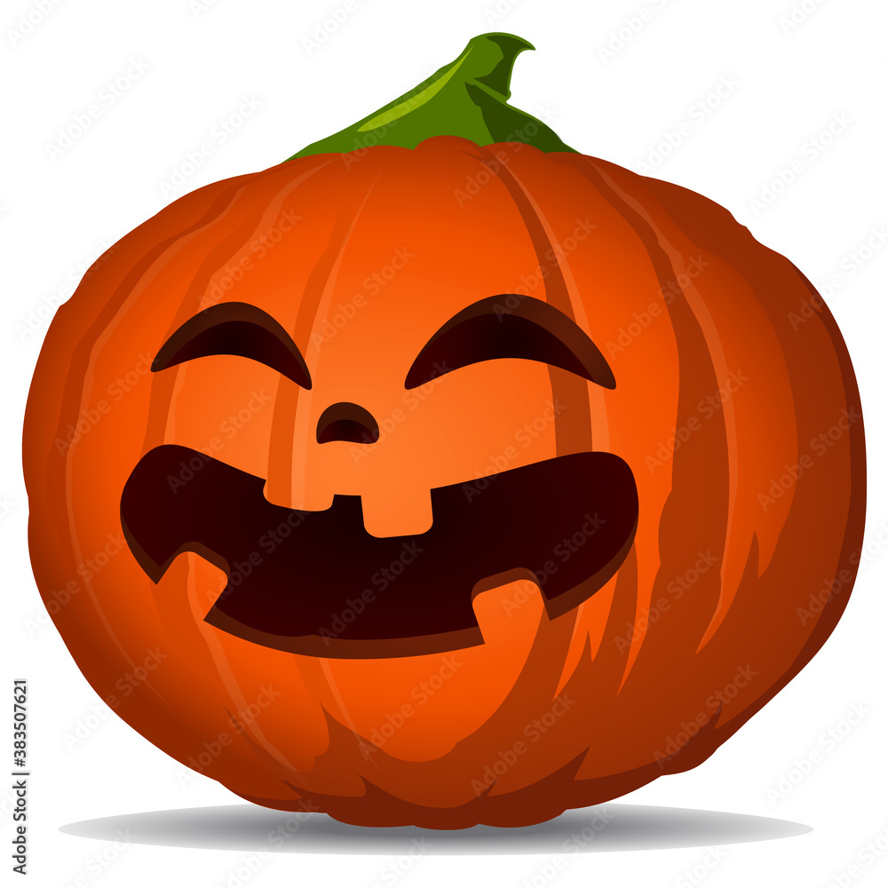 Fototapeta premium Halloween mascot cute smiling Pumpkin lantern icon isolated on white background. Smiling gourd symbol of Halloween holiday.