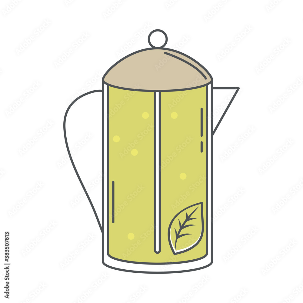 Fototapeta premium tea, teapot herbal beverage fresh line and fill