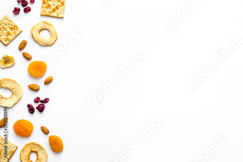 Appetizer snacks for company - nuts, dried fruits top view