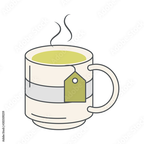 tea, tea cup with tea bag hot refreshment line and fill
