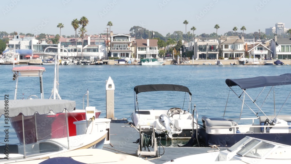 Newport beach harbor, weekend marina resort with yachts and sailboats