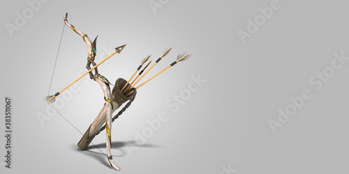 gold bow and arrow attributes of the dussehra holiday 3d render grey gradient photo