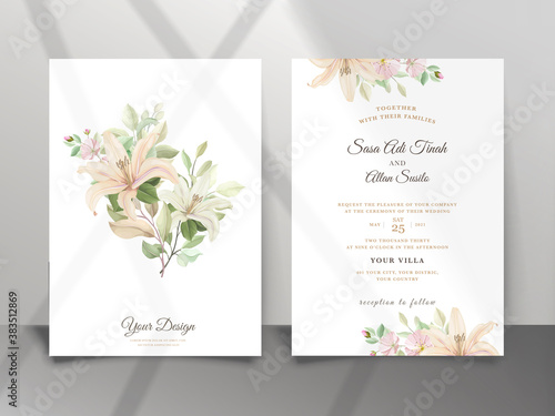 beautiful lily flower wedding invitation card