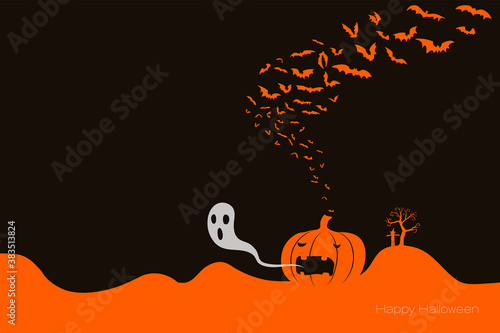 Two tone Halloween background, orange and black with spooky Halloween element