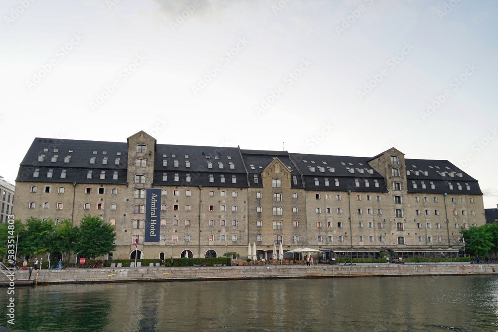 Copenhagen, Europe, hotel building at center
