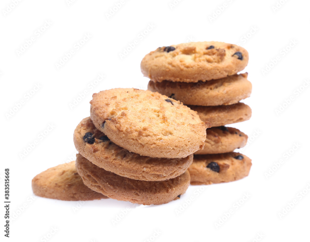 Chocolate chip cookies isolated on white background. Sweet biscuits Chocolate chip cookies isolated on white background. Sweet biscuits