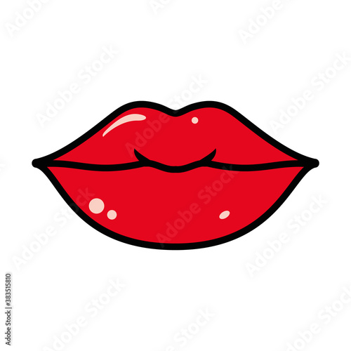Pop art concept, icon of sexy female lips, line and fill style