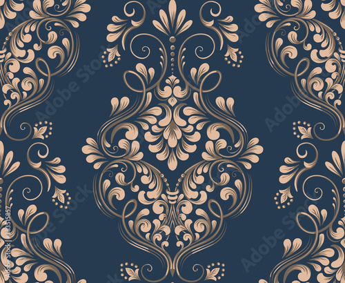 Damask seamless pattern element. Vector classical luxury old fashioned damask ornament, royal victorian seamless texture for wallpapers, textile, wrapping. Vintage exquisite floral baroque template.