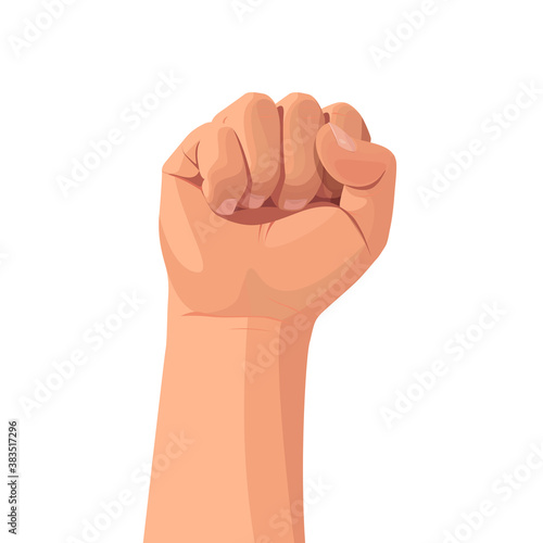 A clenched fist held high in protest. Concept for political, social poster. Vector illustration.