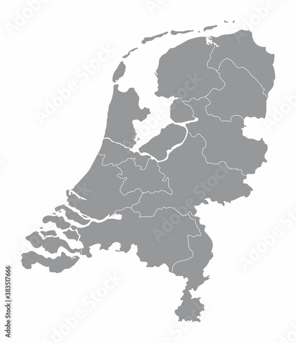 The Netherlands map divided in provinces and isolated on white background