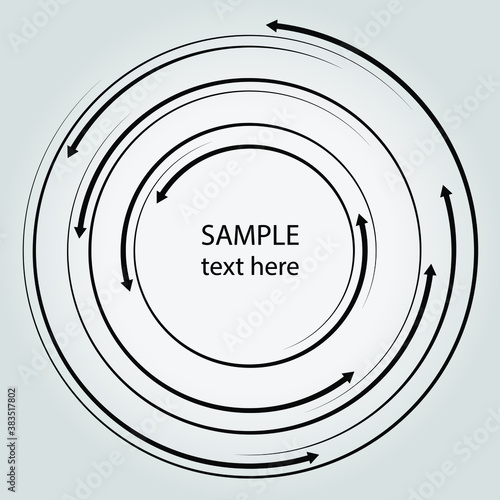 Black concentric speed lines with arrow head. Vector illustration. Trendy design element for frame, logo, tattoo, sign, symbol, web, prints, posters, template, pattern and abstract background