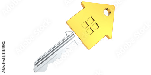 Golden house key isolated with white background