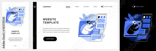 Website template website UI kit. Landing page html template, website building service, commercial and personal use, web constructor platform, design themes landing and mobile app vector UI template.