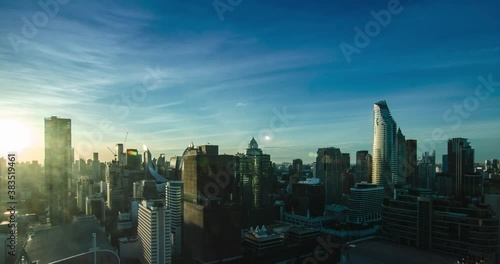 Wallpaper Mural 4K timelapse landscape view of the metropolitan city center of Bangkok in Thailand while the sunrise in the morning with clear blue sky Torontodigital.ca