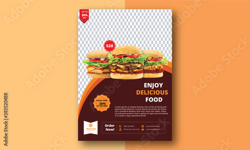 Fast Food Flyer Design Template. Healthy Meal, Cafe and Restaurant Menu, Food Ordering, Junk Food, Pizza, Burger, French Fries.