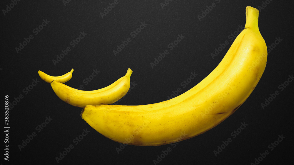 3 yellow bananas on a black background 3 yellow bananas on a black background