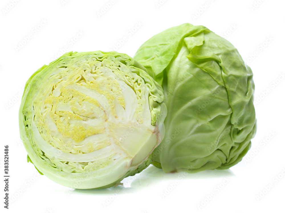 green cabbage on white background green cabbage on white background
