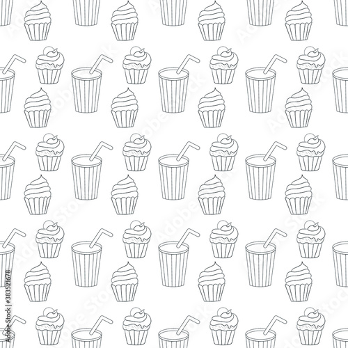 drink and cake  seamless pattern  vector illustration