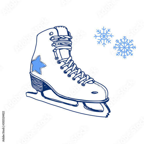 Ice skate. Figure skate. Winter sports. Vector hand-drawn sketch.