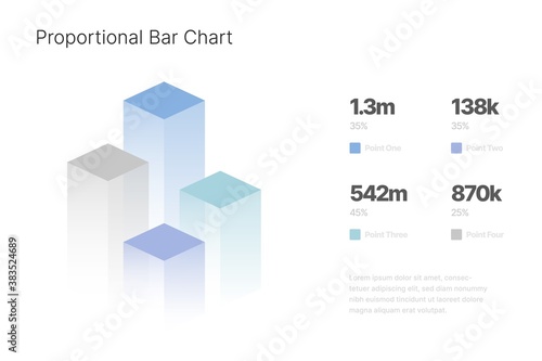 Infographic charts with isometric elements for business layout, presentation template and finance report. Data visualization with Proportional Bar Chart.