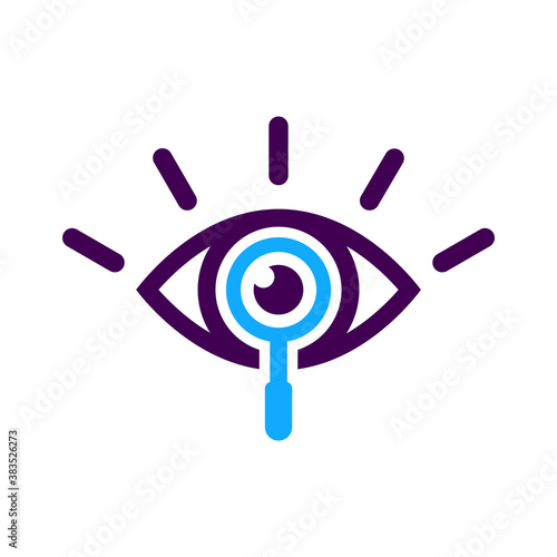 Eye icon. View icon. Vector illustration of human eye. Logo template. Spy sign. Magnifier icon. Reading-glass. Oculist, ophthalmologist. Medical clinic logo. Eye logo. Observe. Medical examination. 