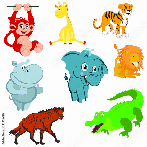 vector illustration of all major African animals for kids