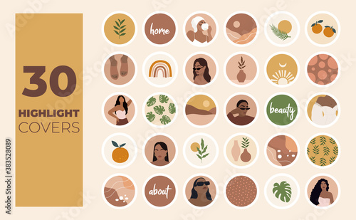 Instagram Highlights cover icons. Boho style. Abstract. Fashion and style. Vector photo