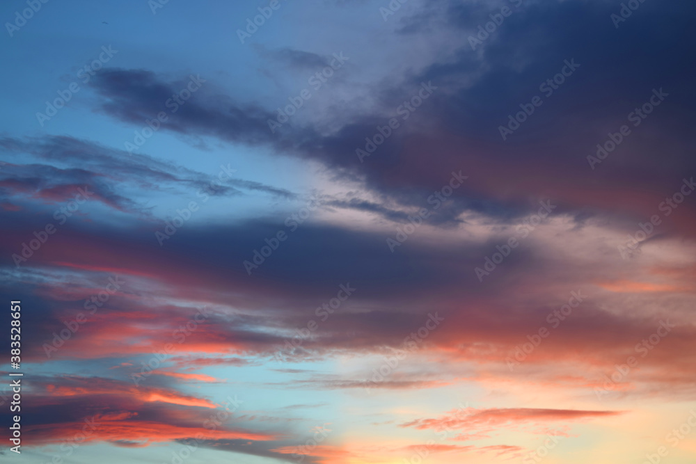 The evening sky with red light as the landscape for the background.