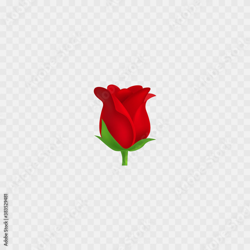 Rose emoji. Red Flower realistic 3D icon. Isolated. Vector