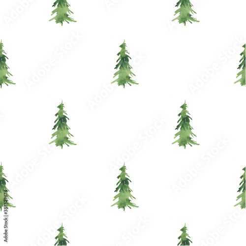 Seamless pattern with watercolor Christmas trees. Festive background, winter theme, forest, trees, green. For printing, packaging, cover, textiles, wallpaper, scrapbooking. © Милана Павлова
