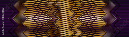 Fototapeta Naklejka Na Ścianę i Meble -  dark shadow purple space with abstract golden gradient overlap layer design