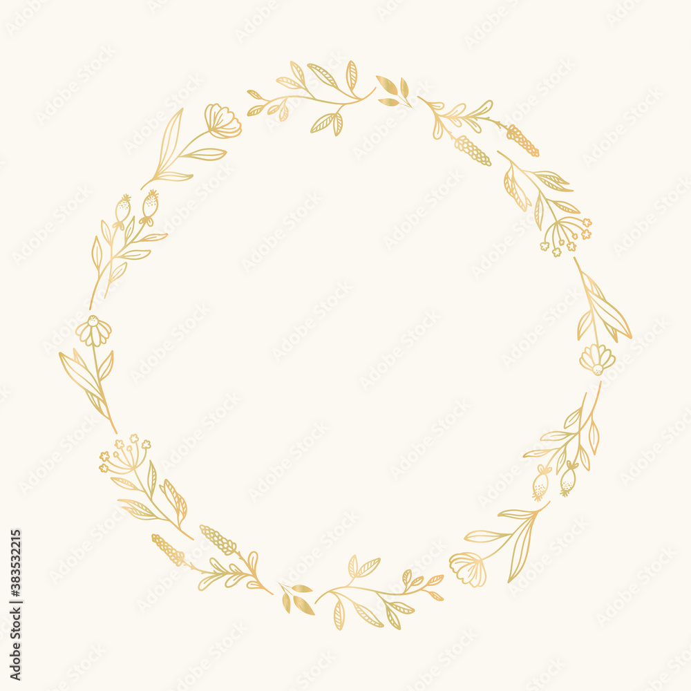 Beautiful hand drawn floral, botanical gold wreath vector Beautiful hand drawn floral, botanical gold wreath vector