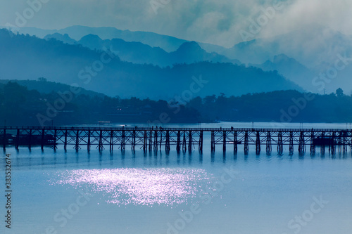 Bild auf Leinwand beatiful wood bridge landmark of sangklaburi most popular traveling destination